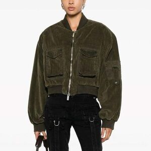 Blumarine Olive Green Bomber Jacket with Silver Zipper